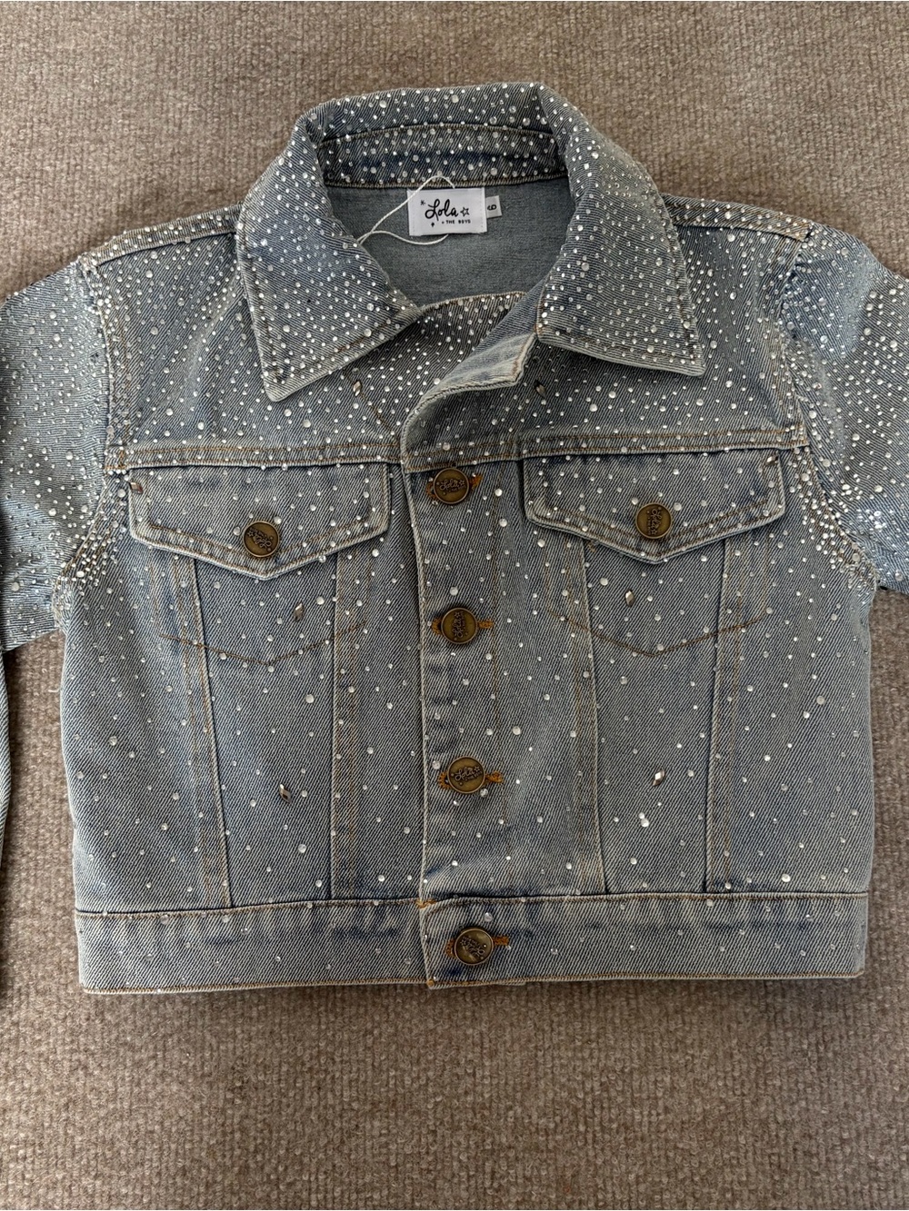 Lola + The Boys Light Wash Denim Jacket with Silver Studs